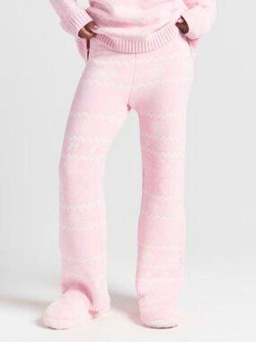 ❄️ NEW SKIMS Cozy Light Baby Pink Heart Fair Isle Pant Pink S 💖✨